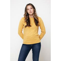 Vue Sweater à col rond en coton recyclé Iqoniq Zion de couleur jaune| Krokrodeal