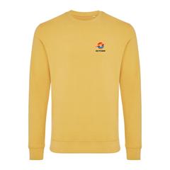 Vue Sweater à col rond en coton recyclé Iqoniq Zion de couleur jaune| Krokrodeal