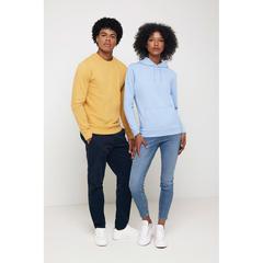 Vue Sweater à col rond en coton recyclé Iqoniq Zion de couleur jaune| Krokrodeal