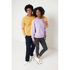Vue Sweater à col rond en coton recyclé Iqoniq Zion de couleur jaune| Krokrodeal