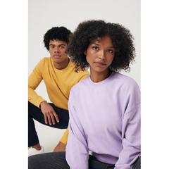 Vue Sweater à col rond en coton recyclé Iqoniq Zion de couleur jaune| Krokrodeal