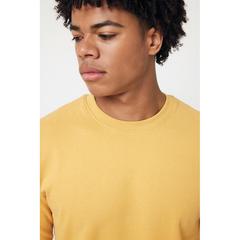 Vue Sweater à col rond en coton recyclé Iqoniq Zion de couleur jaune| Krokrodeal