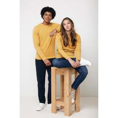Vue Sweater à col rond en coton recyclé Iqoniq Zion de couleur jaune| Krokrodeal