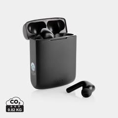 Vue Ecouteurs solaires en plastique recyclé RCS Skywave de couleur noir| Krokrodeal