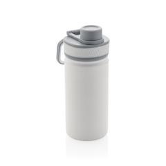 Vue Bouteille isotherme en acier avec bouchon sport de couleur blanc| Krokrodeal