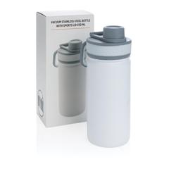 Vue Bouteille isotherme en acier avec bouchon sport de couleur blanc| Krokrodeal