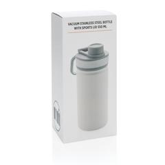 Vue Bouteille isotherme en acier avec bouchon sport de couleur blanc| Krokrodeal