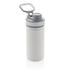 Vue Bouteille isotherme en acier avec bouchon sport de couleur blanc| Krokrodeal