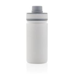 Vue Bouteille isotherme en acier avec bouchon sport de couleur blanc| Krokrodeal