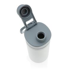 Vue Bouteille isotherme en acier avec bouchon sport de couleur blanc| Krokrodeal