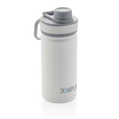 Vue Bouteille isotherme en acier avec bouchon sport de couleur blanc| Krokrodeal