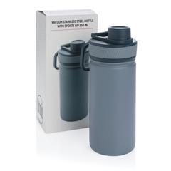Vue Bouteille isotherme en acier avec bouchon sport de couleur bleu| Krokrodeal