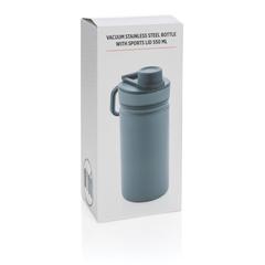 Vue Bouteille isotherme en acier avec bouchon sport de couleur bleu| Krokrodeal