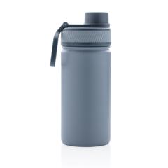 Vue Bouteille isotherme en acier avec bouchon sport de couleur bleu| Krokrodeal