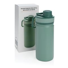 Vue Bouteille isotherme en acier avec bouchon sport de couleur vert| Krokrodeal