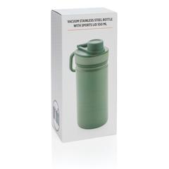 Vue Bouteille isotherme en acier avec bouchon sport de couleur vert| Krokrodeal