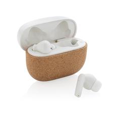 Vue Ecouteur TWS en plastique recyclé RCS et liège Oregon de couleur marron| Krokrodeal