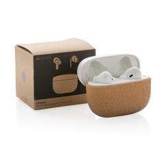 Vue Ecouteur TWS en plastique recyclé RCS et liège Oregon de couleur marron| Krokrodeal