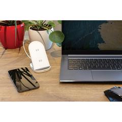 Vue Support sans fil double bobine 15W en plastique recyclé RCS de couleur blanc| Krokrodeal
