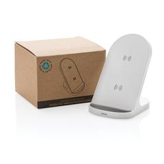 Vue Support sans fil double bobine 15W en plastique recyclé RCS de couleur blanc| Krokrodeal