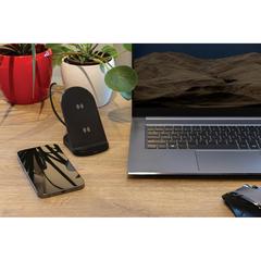 Vue Support sans fil double bobine 15W en plastique recyclé RCS de couleur noir| Krokrodeal