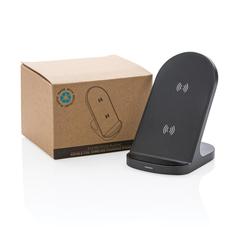 Vue Support sans fil double bobine 15W en plastique recyclé RCS de couleur noir| Krokrodeal