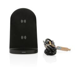 Vue Support sans fil double bobine 15W en plastique recyclé RCS de couleur noir| Krokrodeal
