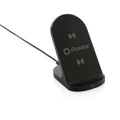 Vue Support sans fil double bobine 15W en plastique recyclé RCS de couleur noir| Krokrodeal