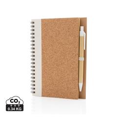 Vue Cahier à spirales en liège avec stylo de couleur blanc| Krokrodeal