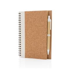 Vue Cahier à spirales en liège avec stylo de couleur blanc| Krokrodeal