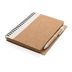 Vue Cahier à spirales en liège avec stylo de couleur blanc| Krokrodeal