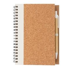 Vue Cahier à spirales en liège avec stylo de couleur blanc| Krokrodeal