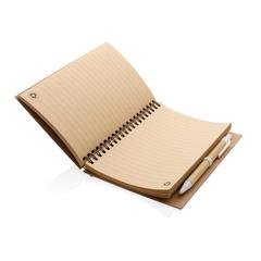 Vue Cahier à spirales en liège avec stylo de couleur blanc| Krokrodeal