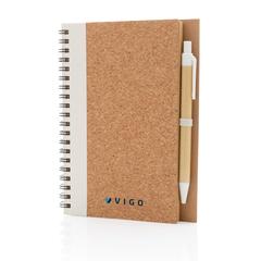 Vue Cahier à spirales en liège avec stylo de couleur blanc| Krokrodeal