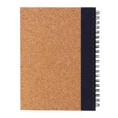 Vue Cahier à spirales en liège avec stylo de couleur bleu| Krokrodeal