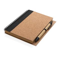 Vue Cahier à spirales en liège avec stylo de couleur noir| Krokrodeal