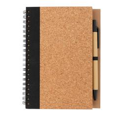 Vue Cahier à spirales en liège avec stylo de couleur noir| Krokrodeal
