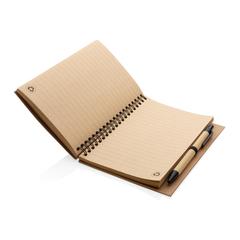 Vue Cahier à spirales en liège avec stylo de couleur noir| Krokrodeal