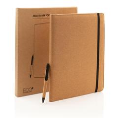 Vue Conférencier A4 en liège avec stylo Deluxe de couleur marron| Krokrodeal