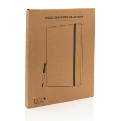 Vue Conférencier A4 en liège avec stylo Deluxe de couleur marron| Krokrodeal