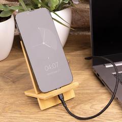 Vue Support téléphone en bambou dans une boîte kraft de couleur marron| Krokrodeal
