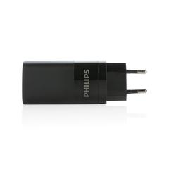Vue Chargeur mural USB 3 ports PD ultra-rapide Philips 65 W de couleur noir| Krokrodeal