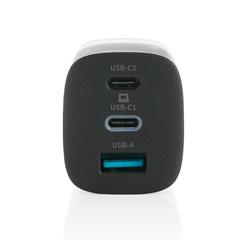 Vue Chargeur mural USB 3 ports PD ultra-rapide Philips 65 W de couleur noir| Krokrodeal
