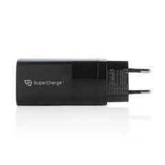 Vue Chargeur mural USB 3 ports PD ultra-rapide Philips 65 W de couleur noir| Krokrodeal