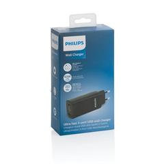 Vue Chargeur mural USB 3 ports PD ultra-rapide Philips 65 W de couleur noir| Krokrodeal