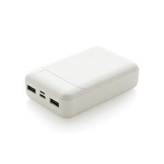 Vue Batterie de secours 10.000 mAh en plastique recyclé RCS de couleur blanc| Krokrodeal