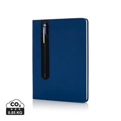 Vue Carnet A5 à couverture rigide en PU avec Stylo tactile de couleur bleu| Krokrodeal