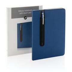 Vue Carnet A5 à couverture rigide en PU avec Stylo tactile de couleur bleu| Krokrodeal