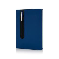 Vue Carnet A5 à couverture rigide en PU avec Stylo tactile de couleur bleu| Krokrodeal