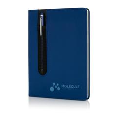 Vue Carnet A5 à couverture rigide en PU avec Stylo tactile de couleur bleu| Krokrodeal
